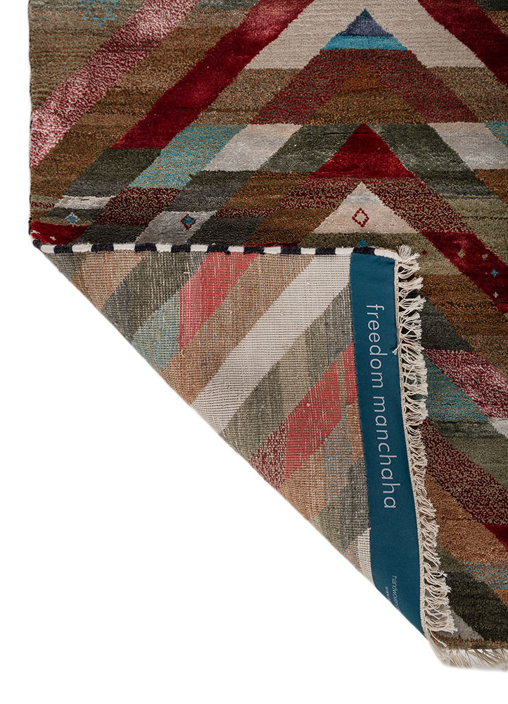 freedom manchaha red and orange wool and bamboo silk hand knotted Rug - Backing Shot