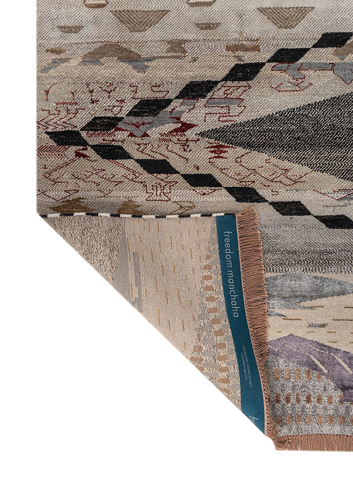 freedom manchaha grey and black wool and bamboo silk hand knotted Rug - Backing Shot