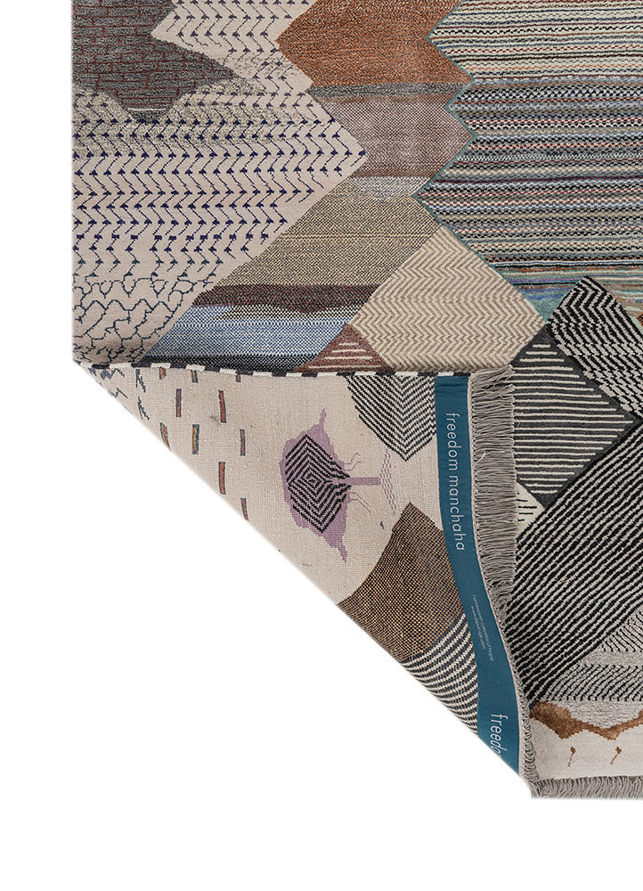 freedom manchaha grey and black wool and bamboo silk hand knotted Rug - Backing Shot