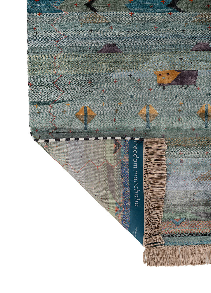 freedom manchaha blue wool and bamboo silk hand knotted Rug - Backing Shot freedom manchaha blue wool and bamboo silk hand knotted Rug - Backing Shot