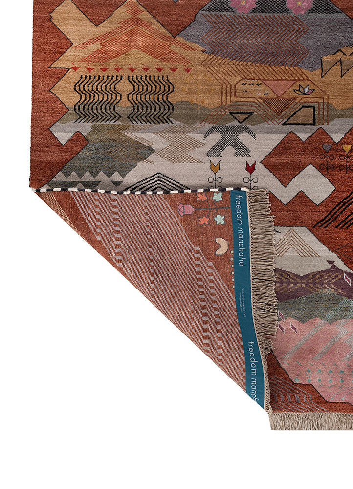 freedom manchaha red and orange wool and bamboo silk hand knotted Rug - Backing Shot freedom manchaha red and orange wool and bamboo silk hand knotted Rug - Backing Shot