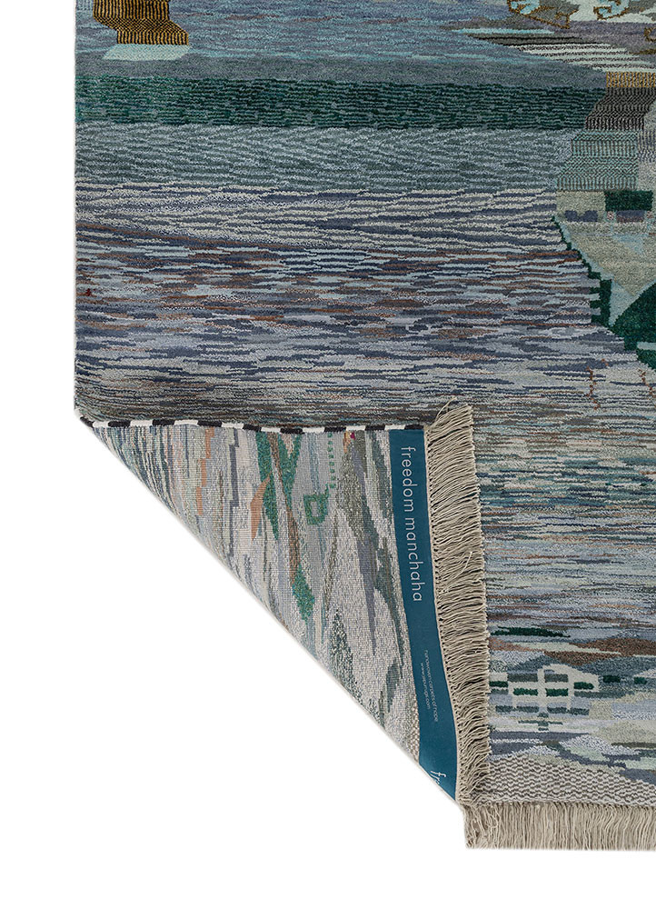 freedom manchaha blue wool and bamboo silk hand knotted Rug - Backing Shot
