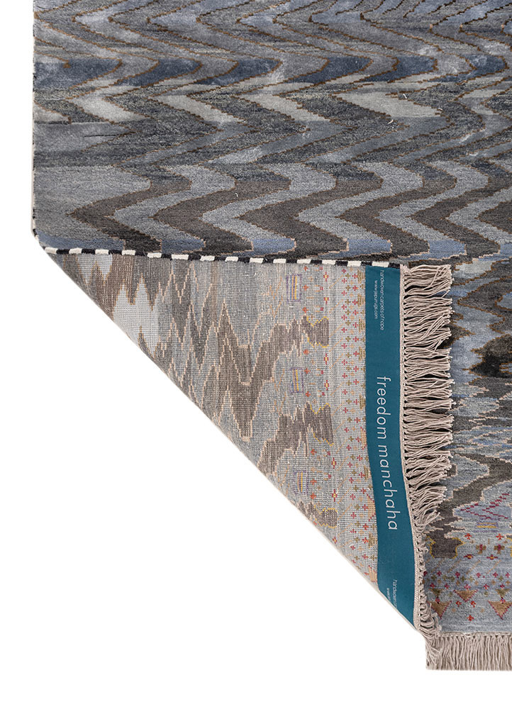 freedom manchaha blue wool and bamboo silk hand knotted Rug - Backing Shot freedom manchaha blue wool and bamboo silk hand knotted Rug - Backing Shot