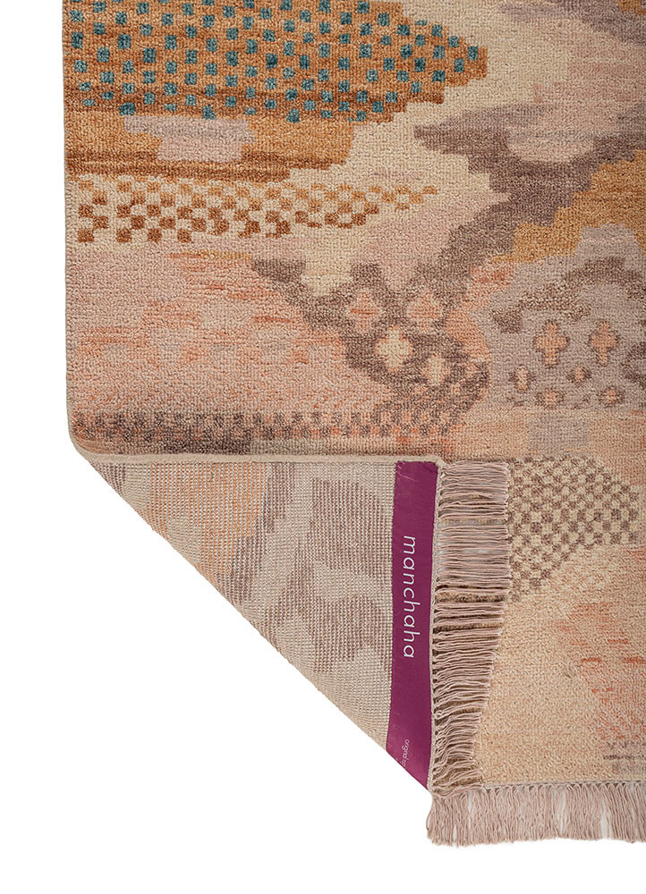 manchaha red and orange wool hand knotted Rug - Backing Shot manchaha red and orange wool hand knotted Rug - Backing Shot
