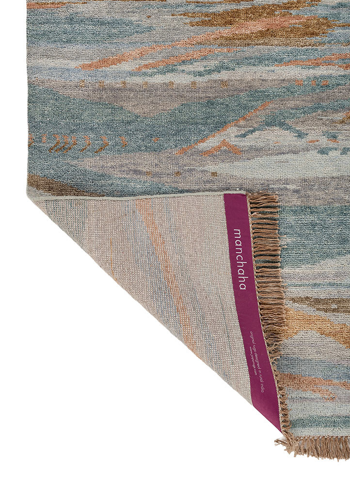 manchaha blue wool hand knotted Rug - Backing Shot manchaha blue wool hand knotted Rug - Backing Shot