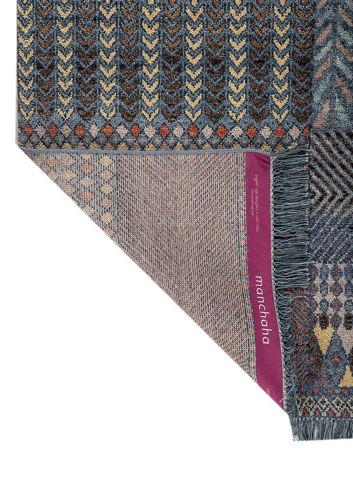 manchaha blue wool hand knotted Rug - Backing Shot manchaha blue wool hand knotted Rug - Backing Shot