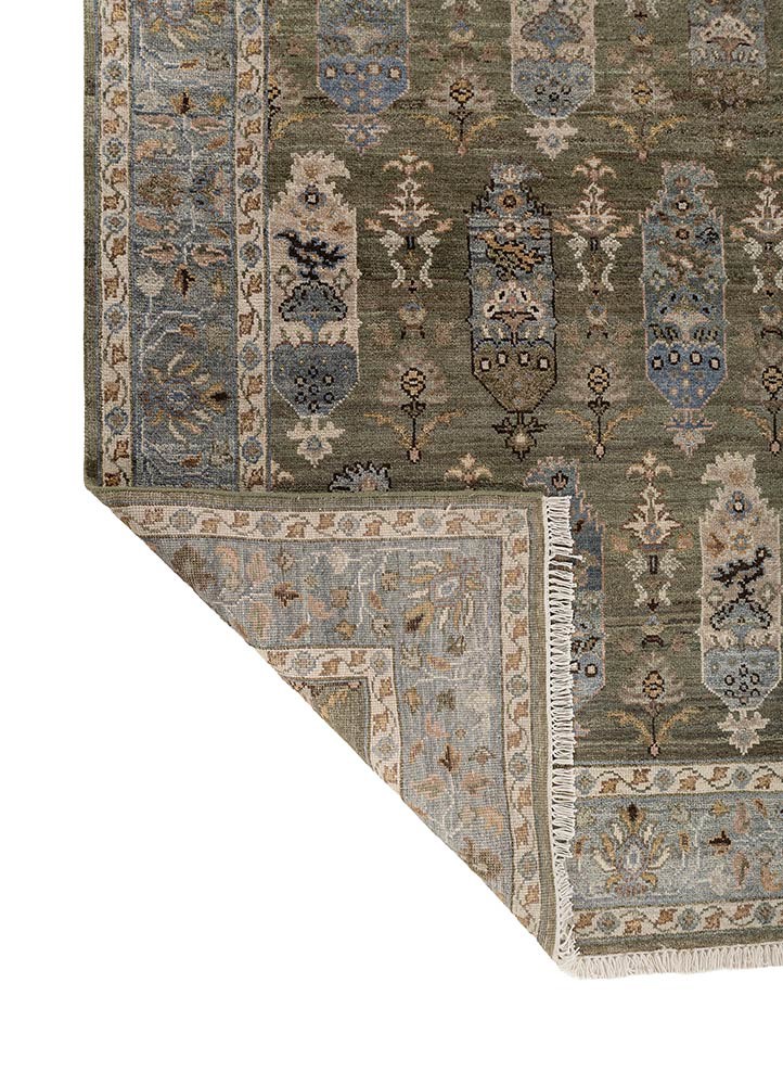 aprezo green wool hand knotted Rug - Backing Shot aprezo green wool hand knotted Rug - Backing Shot