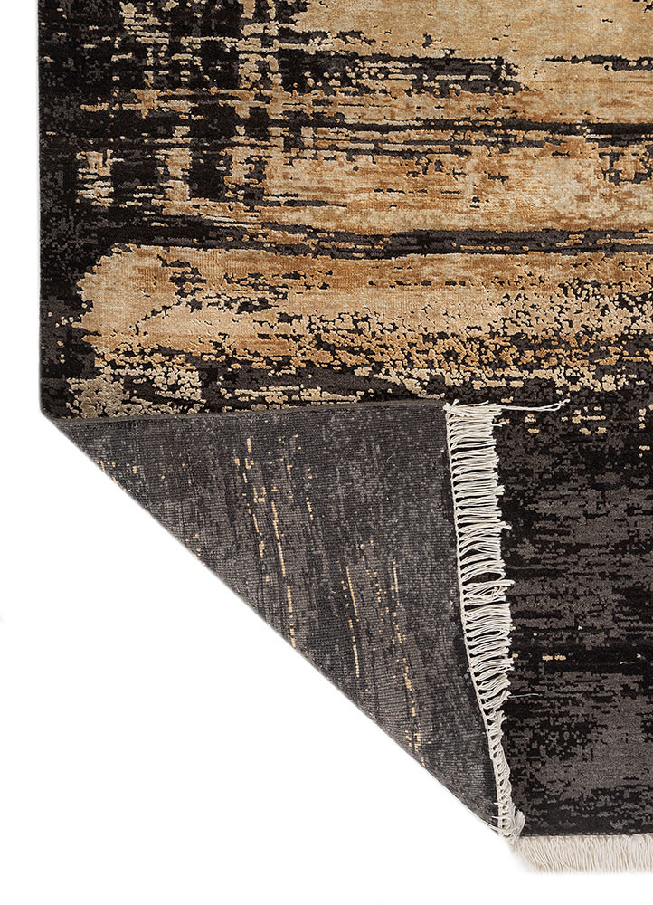 entropy blue wool and bamboo silk hand knotted Rug - Backing Shot