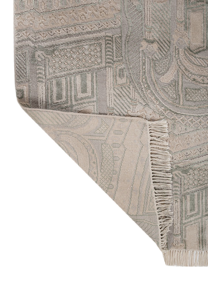 khidki beige and brown wool and bamboo silk hand knotted Rug - Backing Shot