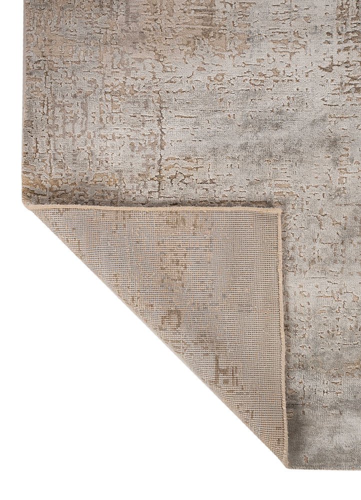 entropy grey and black wool and bamboo silk hand knotted Rug - Backing Shot