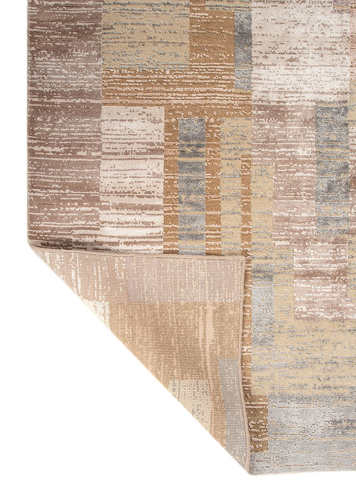 blythe beige and brown wool and bamboo silk hand knotted Rug - Backing Shot