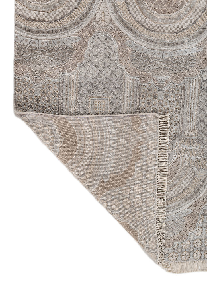 khidki ivory wool and bamboo silk hand knotted Rug - Backing Shot