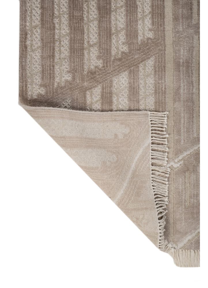 khidki beige and brown wool and bamboo silk hand knotted Rug - Backing Shot