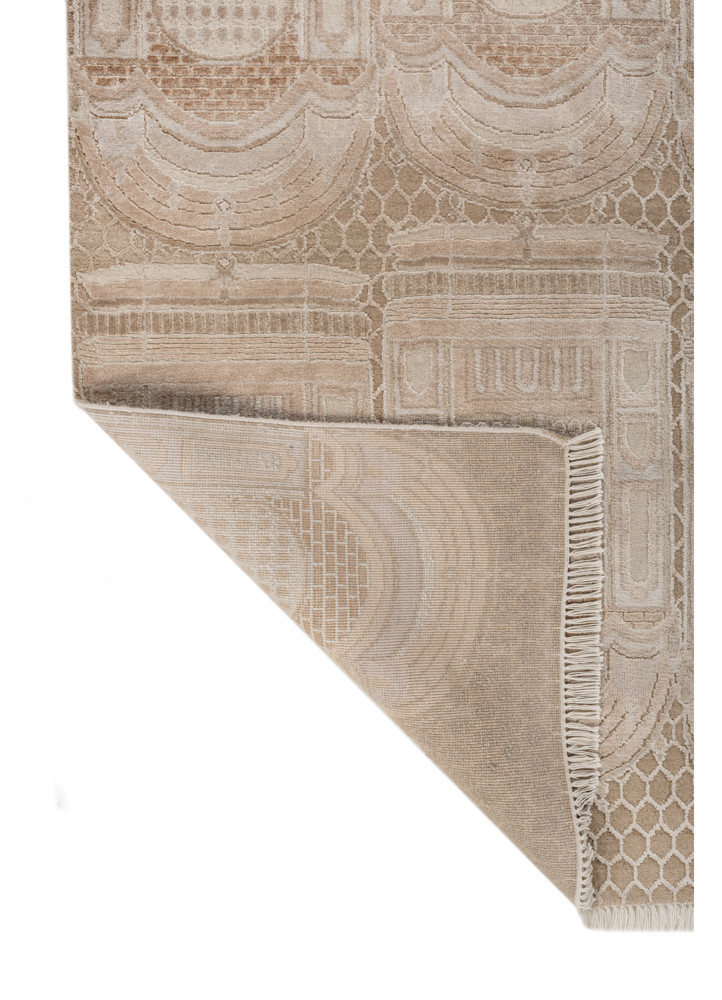 khidki beige and brown wool and bamboo silk hand knotted Rug - Backing Shot