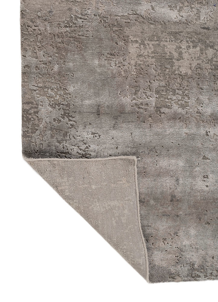 uvenuti grey and black wool and bamboo silk hand knotted Rug - Backing Shot