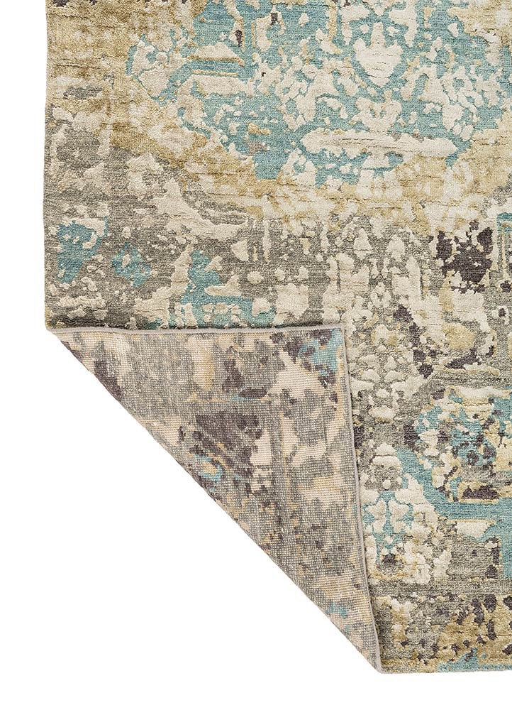 far east blue wool and silk hand knotted Rug - Backing Shot far east blue wool and silk hand knotted Rug - Backing Shot