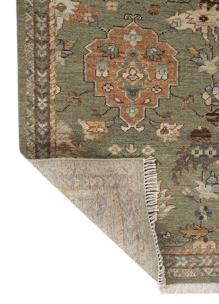 savana green wool hand knotted Rug - Backing Shot