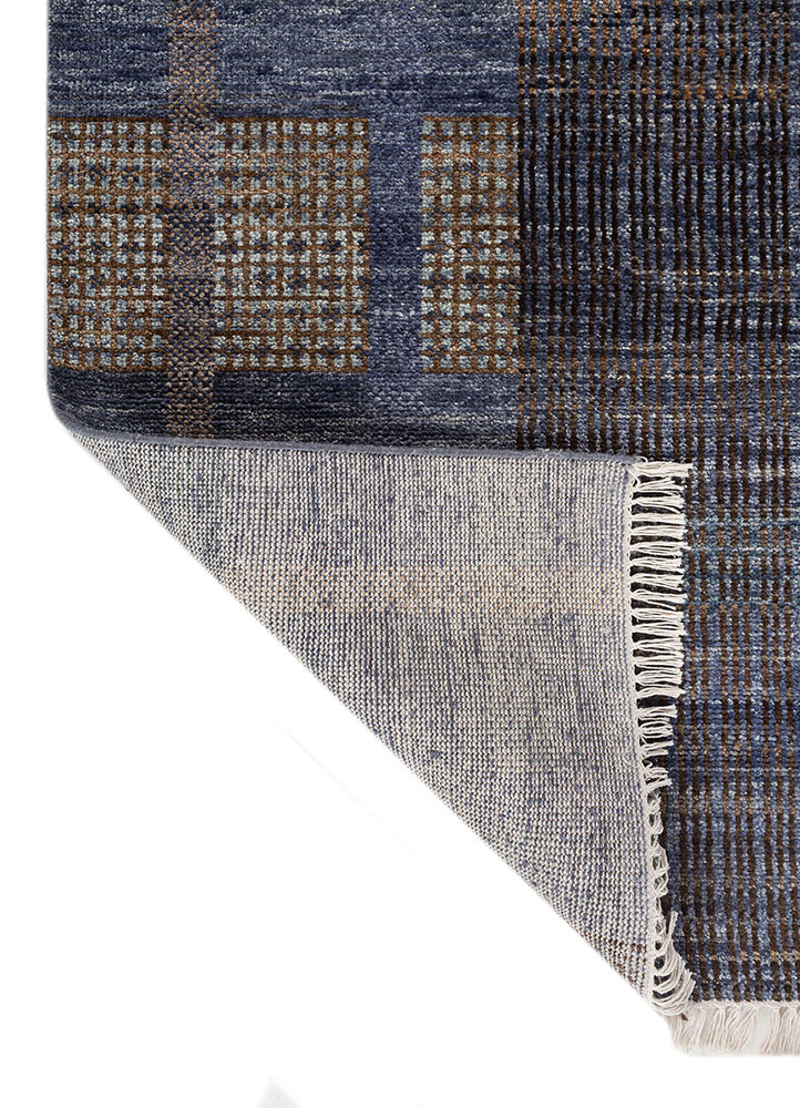 blythe blue wool hand knotted Rug - Backing Shot