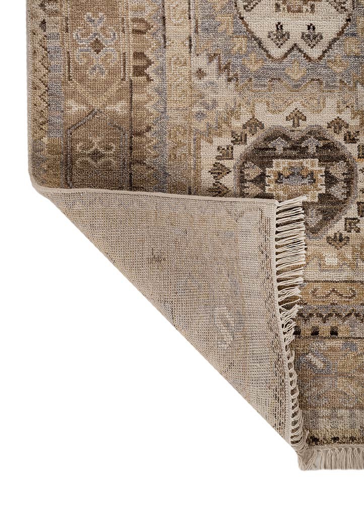 aprezo beige and brown wool hand knotted Rug - Backing Shot aprezo beige and brown wool hand knotted Rug - Backing Shot
