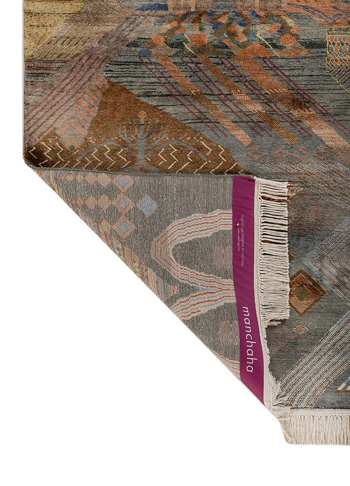 manchaha green silk hand knotted Rug - Backing Shot manchaha green silk hand knotted Rug - Backing Shot