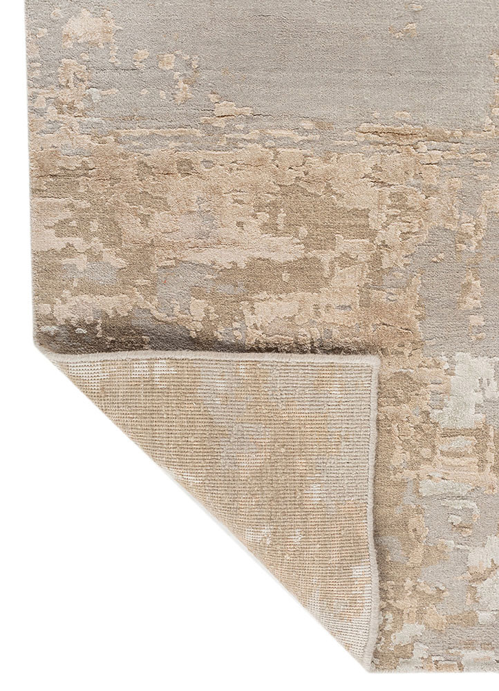 chaos theory by kavi grey and black wool and bamboo silk hand knotted Rug - Backing Shot