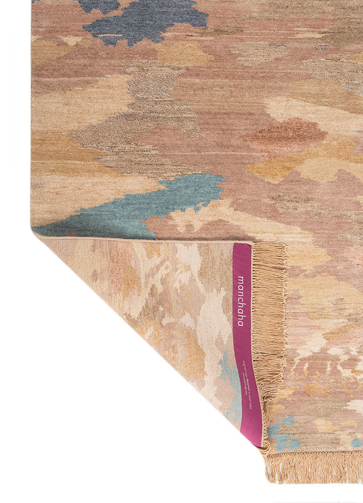 manchaha red and orange wool and silk hand knotted Rug - Backing Shot