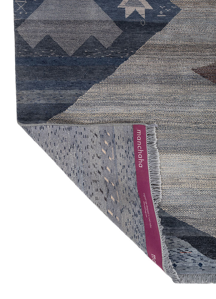 freedom manchaha blue wool and silk hand knotted Rug - Backing Shot