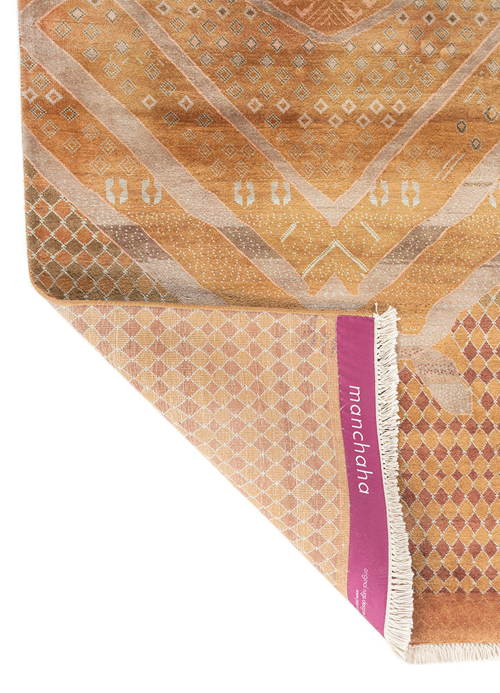 manchaha red and orange silk hand knotted Rug - Backing Shot manchaha red and orange silk hand knotted Rug - Backing Shot