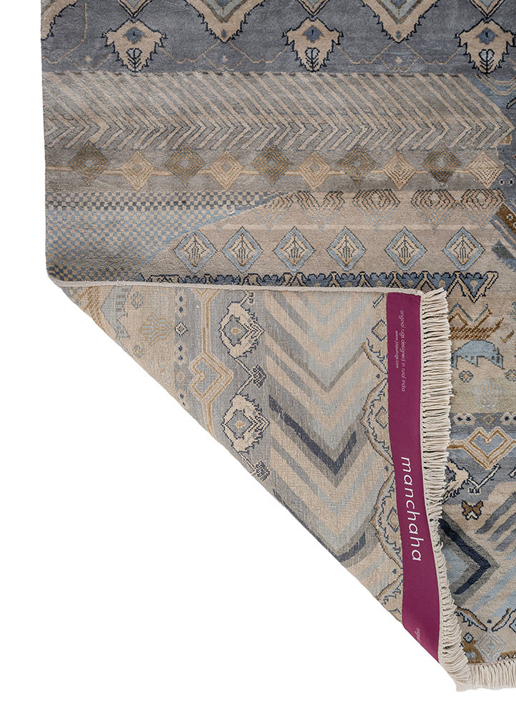 manchaha grey and black silk hand knotted Rug - Backing Shot manchaha grey and black silk hand knotted Rug - Backing Shot