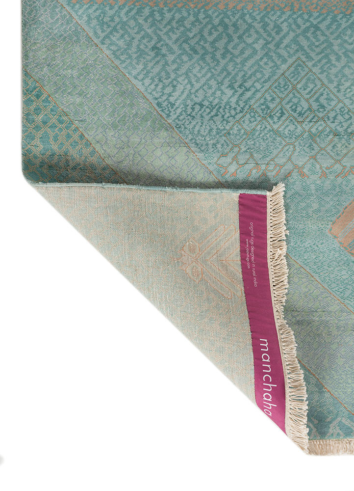 manchaha blue silk hand knotted Rug - Backing Shot