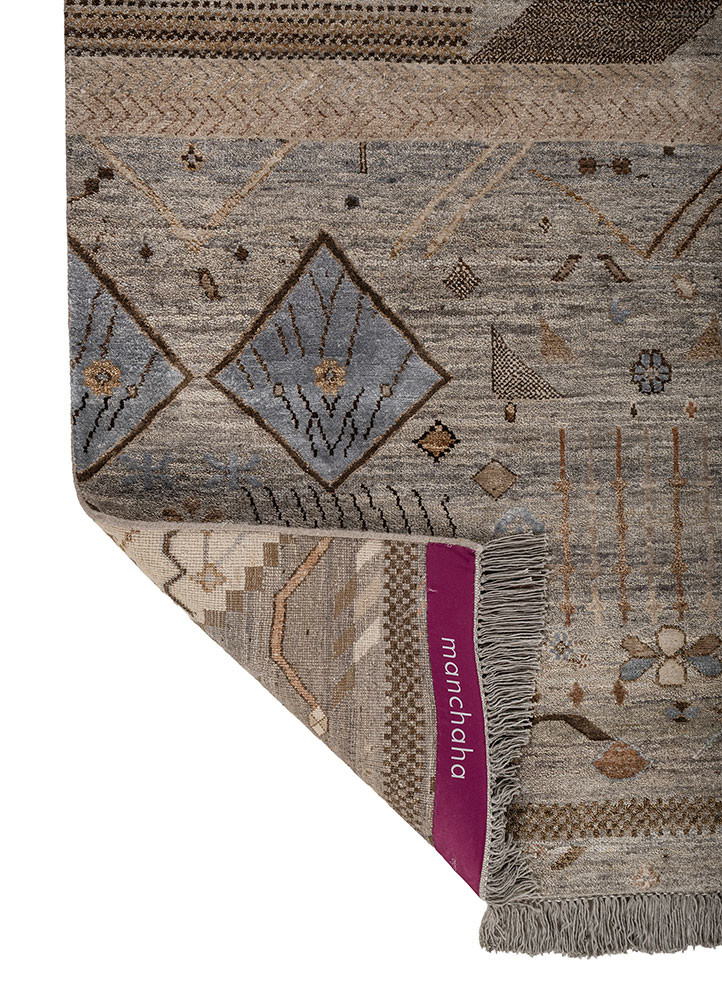 manchaha grey and black wool and silk hand knotted Rug - Backing Shot manchaha grey and black wool and silk hand knotted Rug - Backing Shot