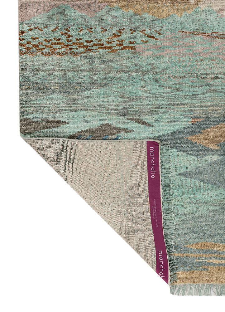 kavi x manchaha green wool hand knotted Rug - Backing Shot