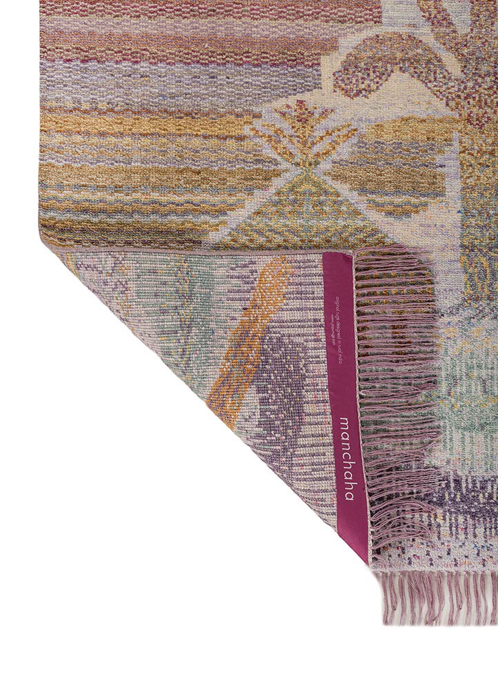 kavi x manchaha pink and purple wool hand knotted Rug - Backing Shot kavi x manchaha pink and purple wool hand knotted Rug - Backing Shot