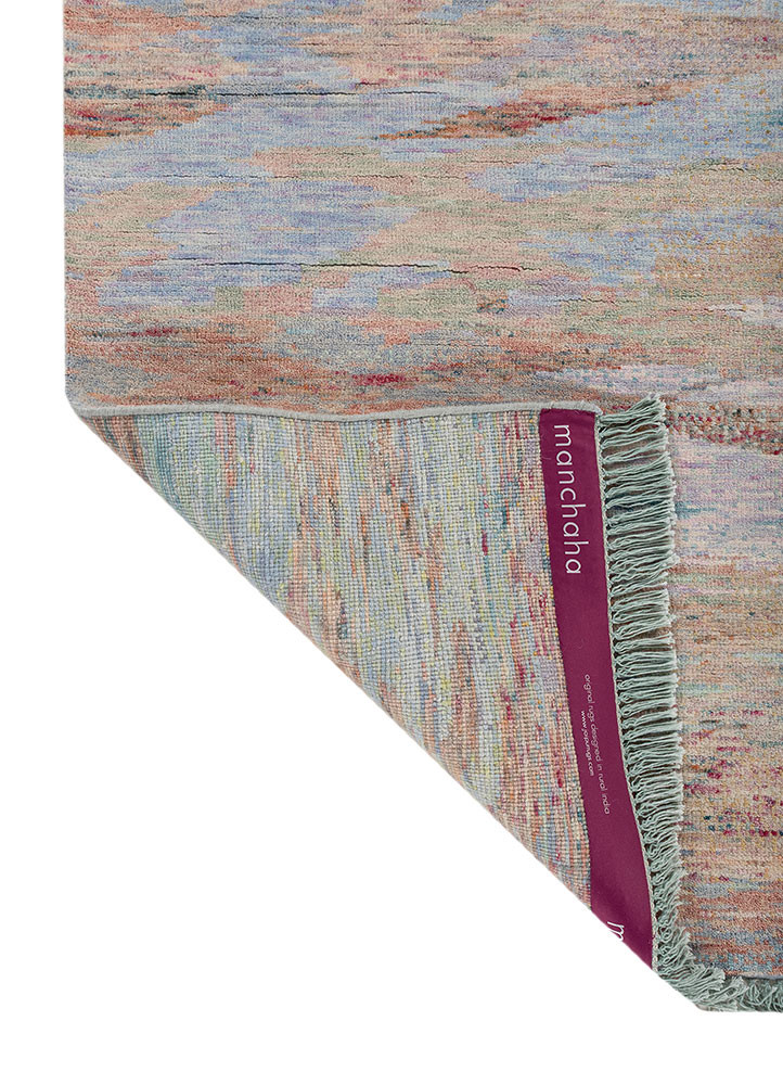 kavi x manchaha pink and purple wool hand knotted Rug - Backing Shot