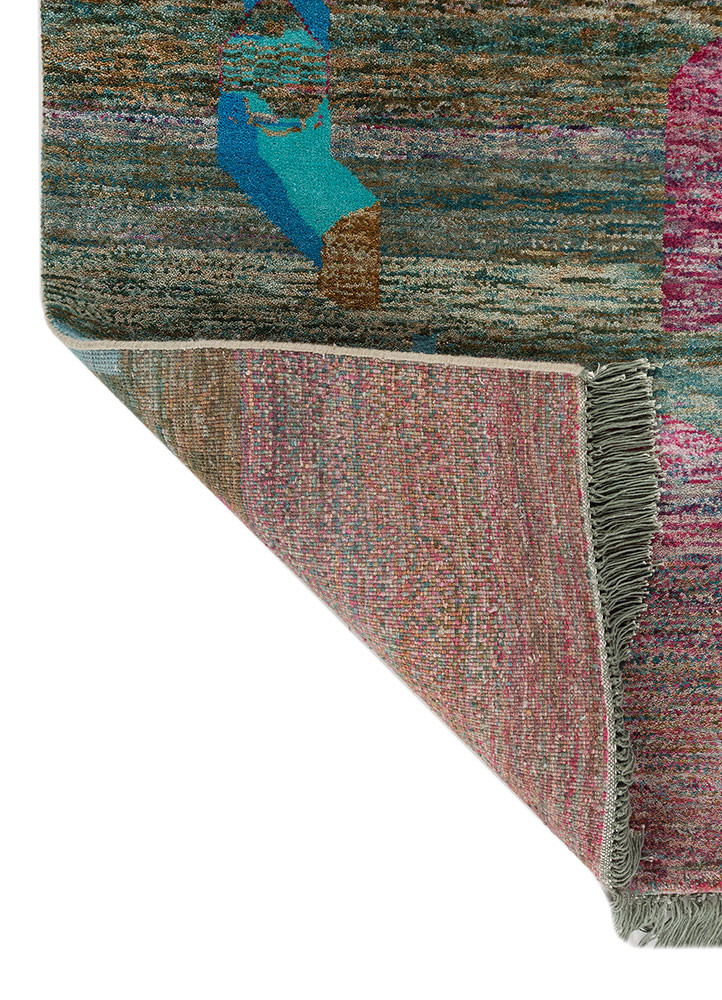 kavi x manchaha pink and purple wool hand knotted Rug - Backing Shot kavi x manchaha pink and purple wool hand knotted Rug - Backing Shot