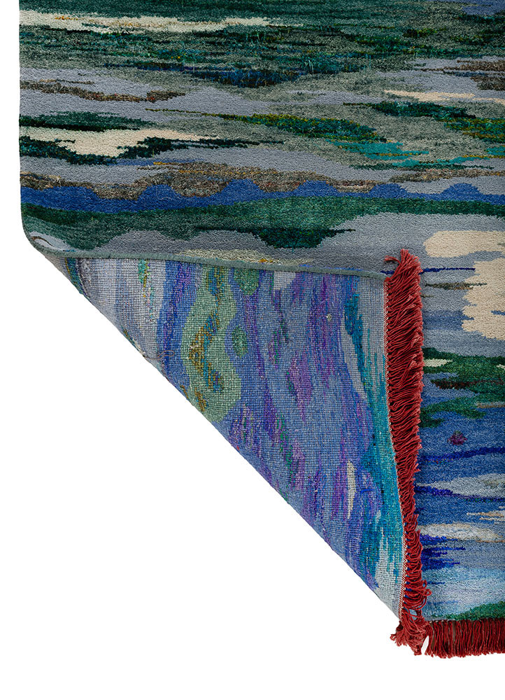 kavi x manchaha blue wool hand knotted Rug - Backing Shot kavi x manchaha blue wool hand knotted Rug - Backing Shot