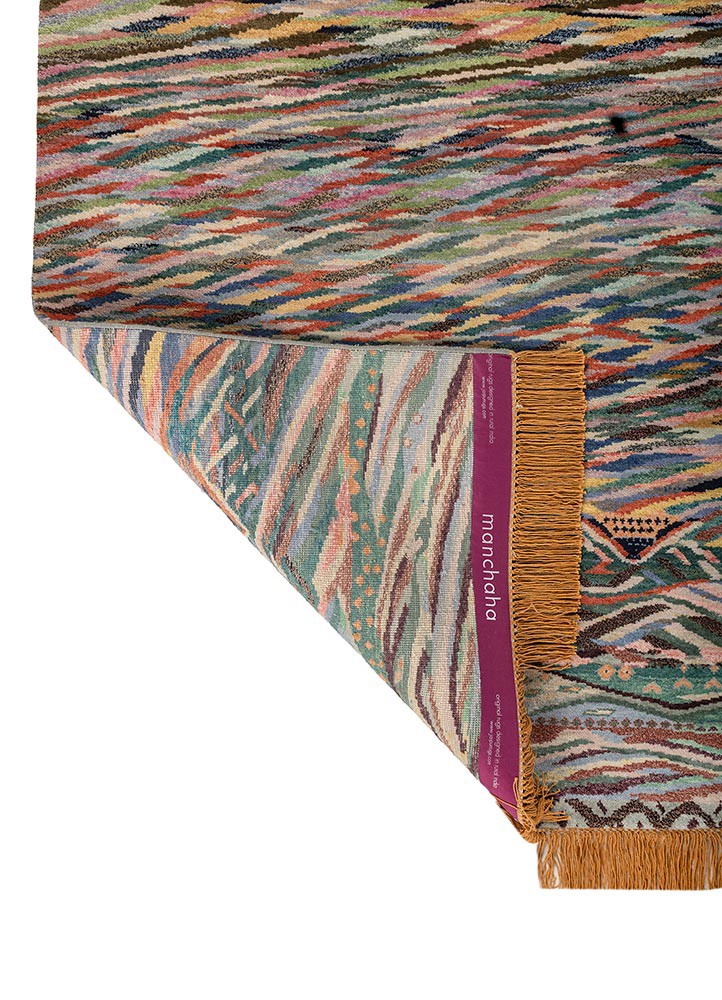 kavi x manchaha beige and brown wool hand knotted Rug - Backing Shot