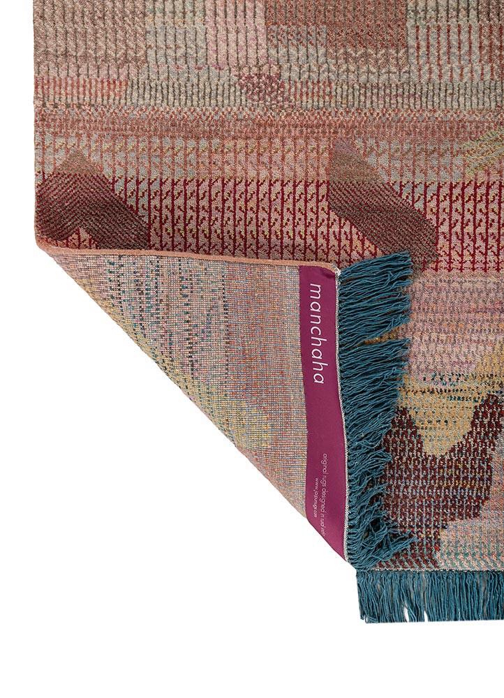 kavi x manchaha pink and purple wool hand knotted Rug - Backing Shot kavi x manchaha pink and purple wool hand knotted Rug - Backing Shot