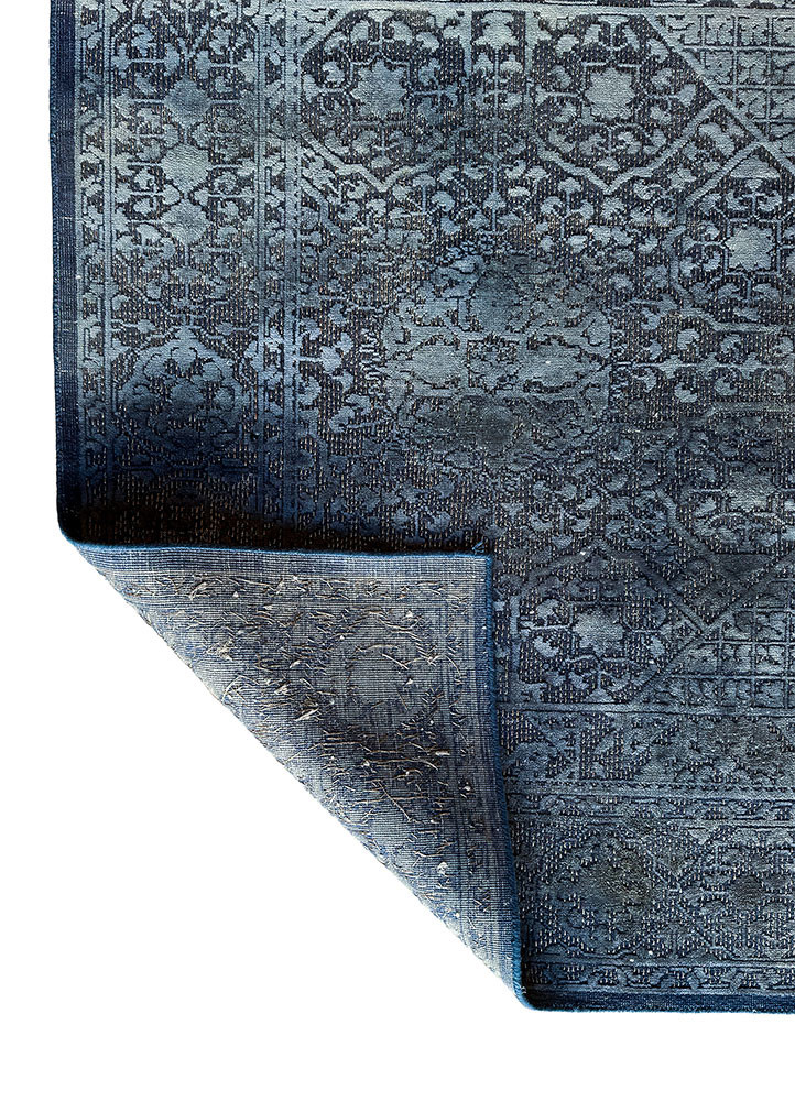 aprezo blue wool and silk hand knotted Rug - Backing Shot