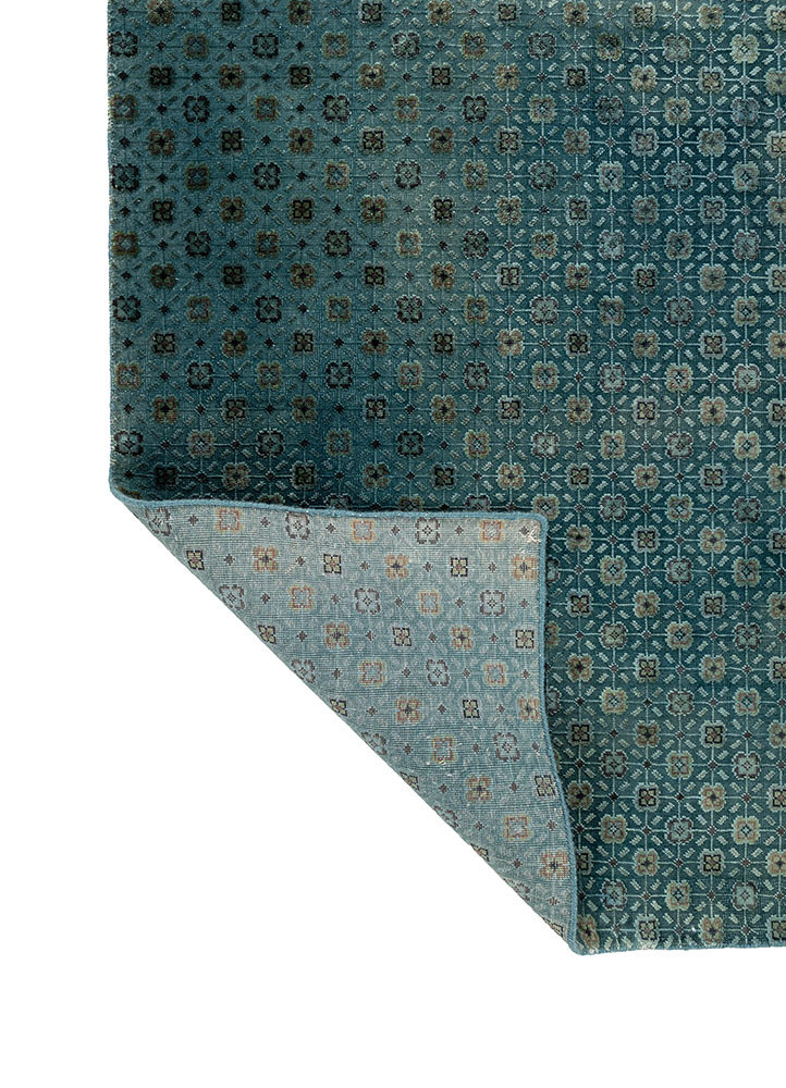 lacuna blue wool and silk hand knotted Rug - Backing Shot lacuna blue wool and silk hand knotted Rug - Backing Shot