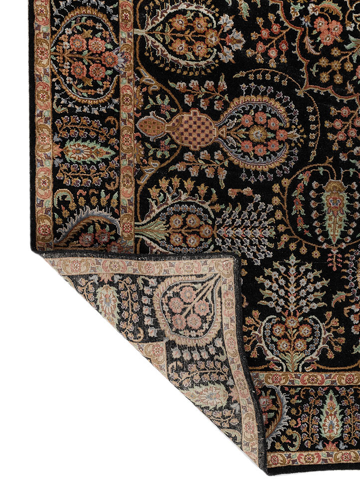 aprezo grey and black wool and silk hand knotted Rug - Backing Shot