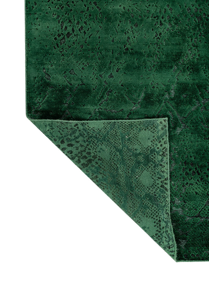 lacuna green wool and silk hand knotted Rug - Backing Shot