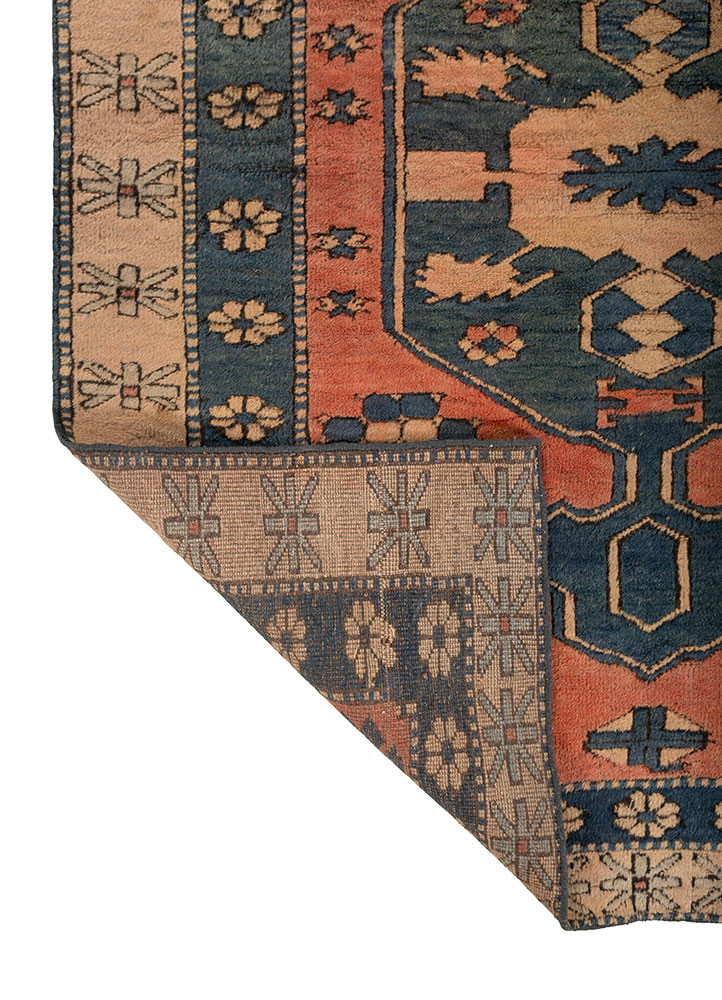 vintage blue wool hand knotted Rug - Backing Shot vintage blue wool hand knotted Rug - Backing Shot