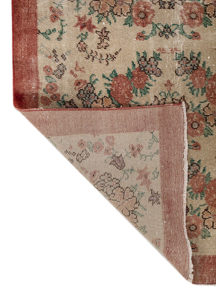 vintage red and orange wool hand knotted Rug - Backing Shot vintage red and orange wool hand knotted Rug - Backing Shot