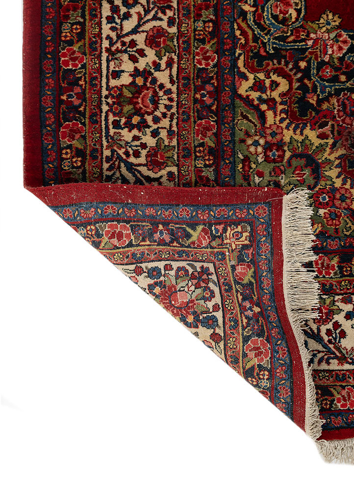 aalam red and orange wool hand knotted Rug - Backing Shot
