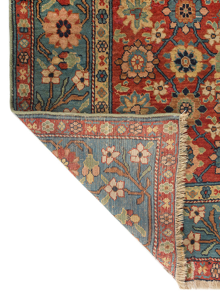 aalam red and orange wool hand knotted Rug - Backing Shot aalam red and orange wool hand knotted Rug - Backing Shot