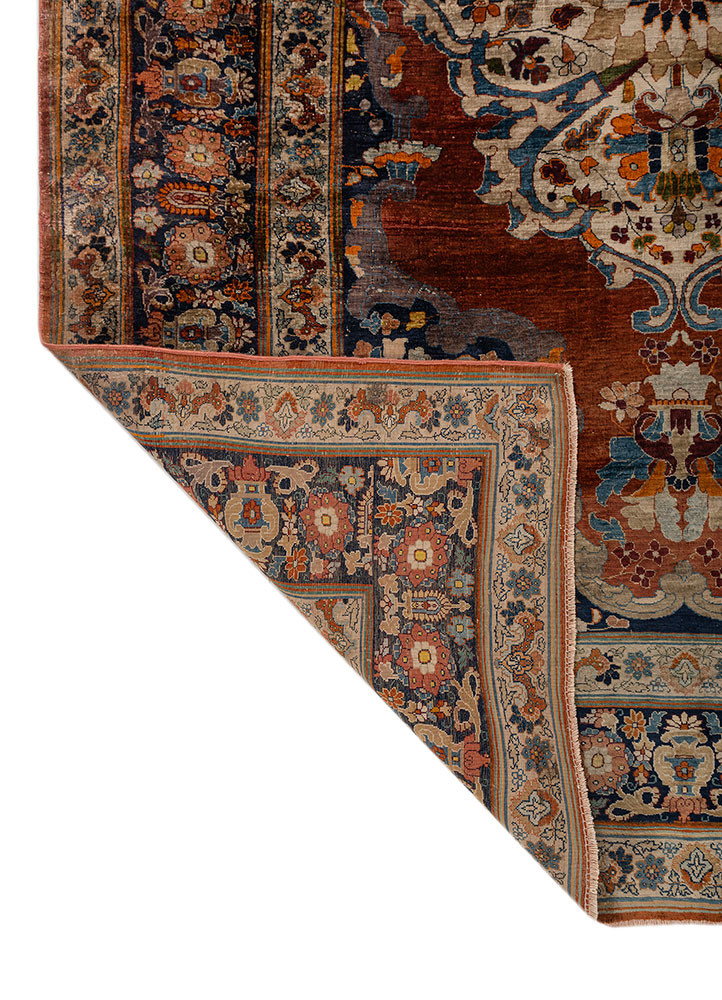 gulmarg red and orange silk hand knotted Rug - Backing Shot