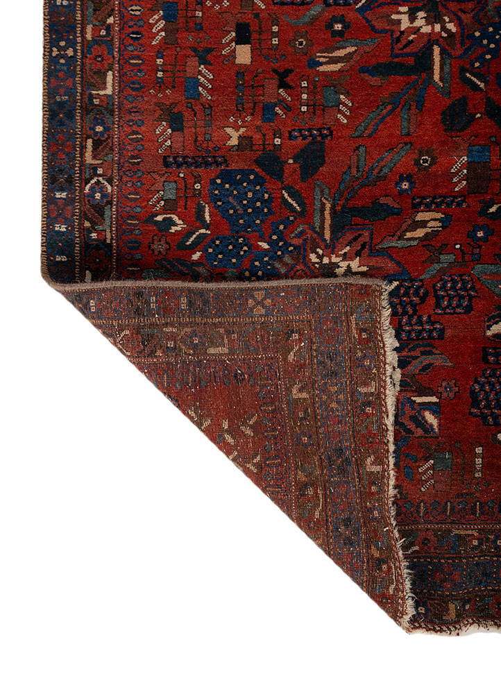 vintage red and orange wool hand knotted Rug - Backing Shot