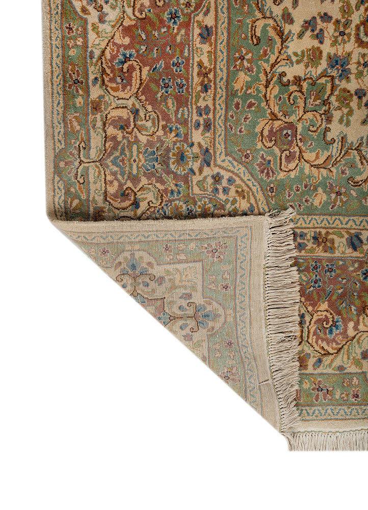 aalam green wool hand knotted Rug - Backing Shot