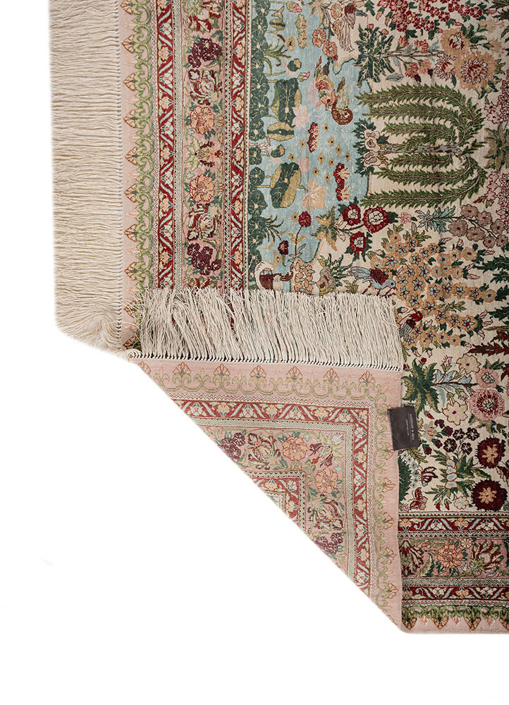 gulmarg pink and purple silk hand knotted Rug - Backing Shot